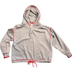 Wknd Nation Womens Gray Hooded Sweatshirt Size M Red Trim Cinch Waist